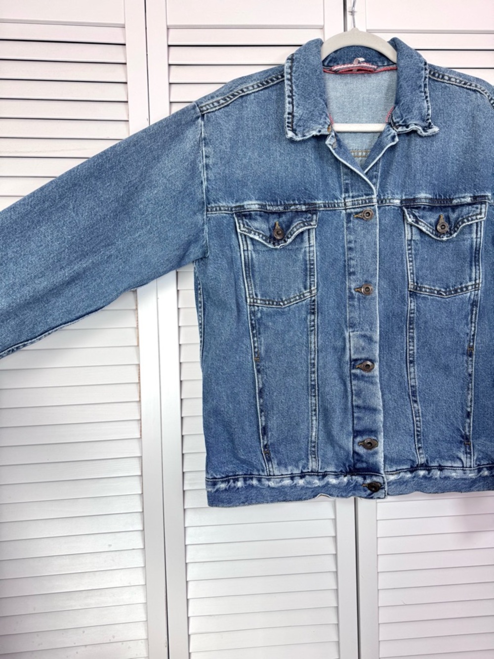 Free People Ramona Oversized Denim Trucker Jean Blue Distressed Small - Picture 5 of 11